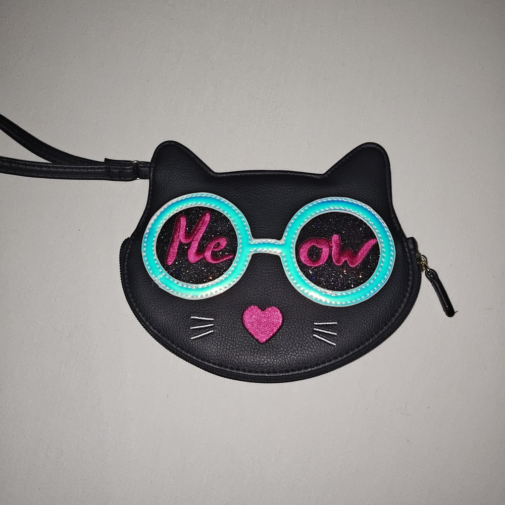 Betsey Johnson Black Cat Wristlet with Pink and Blue Accents